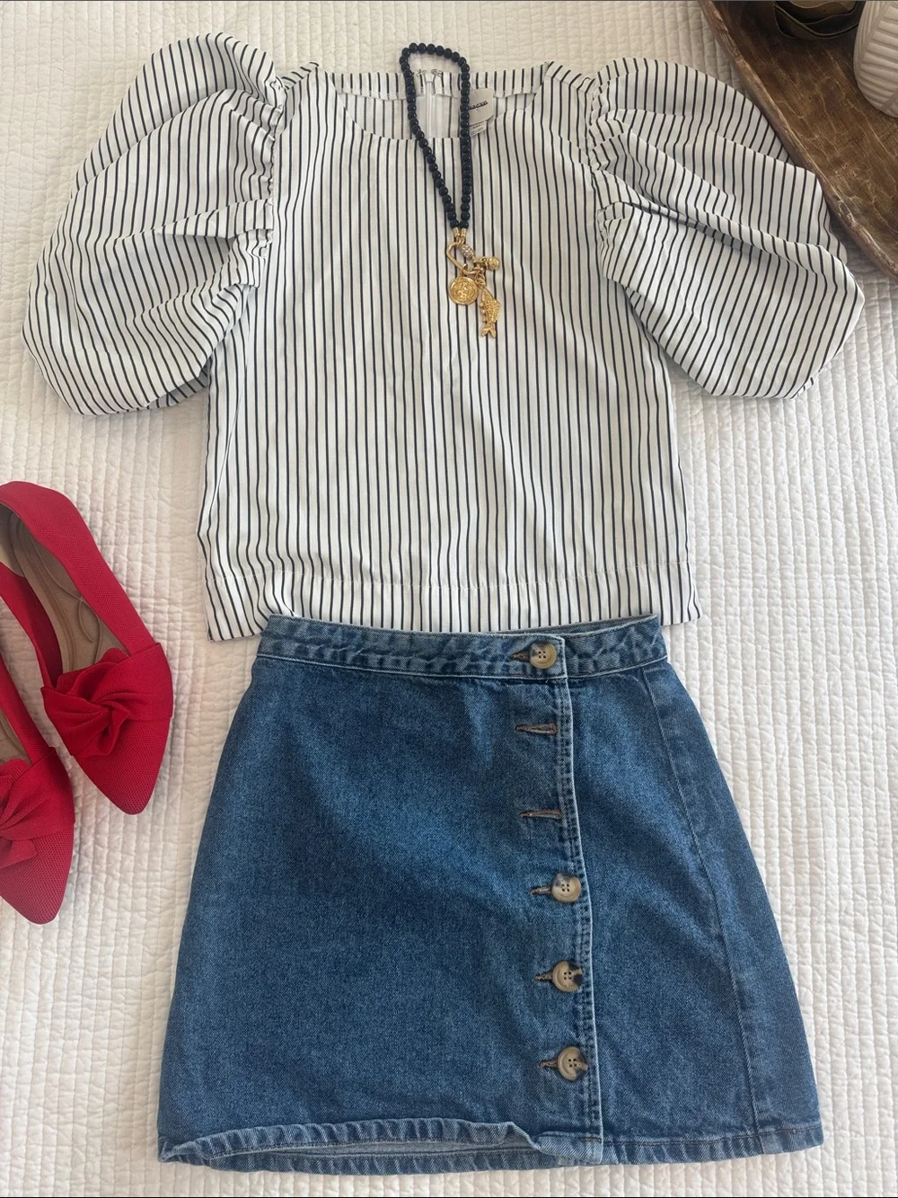 Anthropologie Maeve Black and White Striped Puff-Sleeve Blouse Boho Size XXS